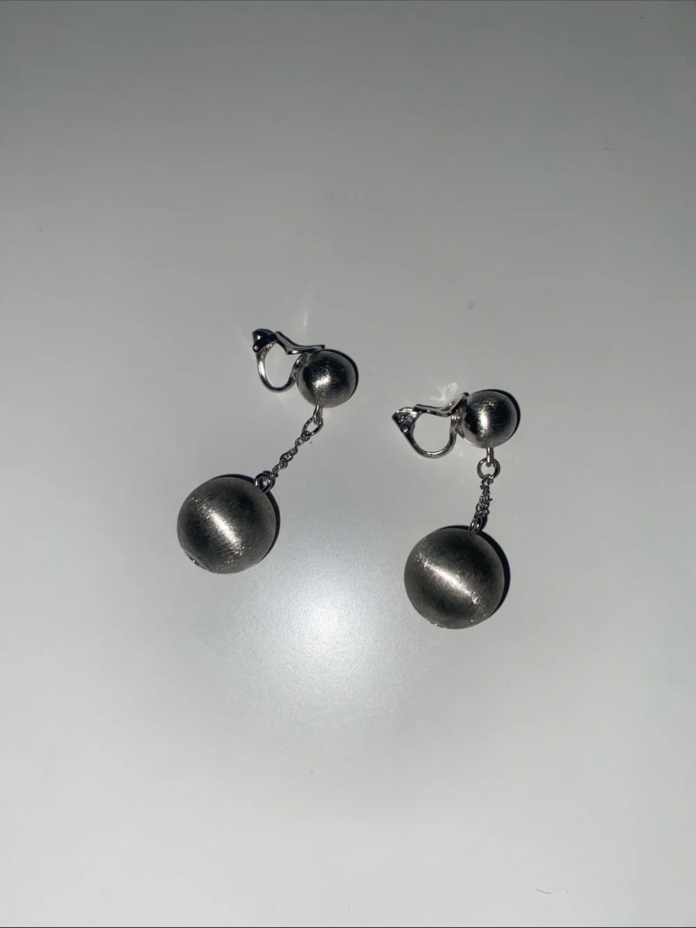 Brushed Silver Ball Drop Clip-On Earrings